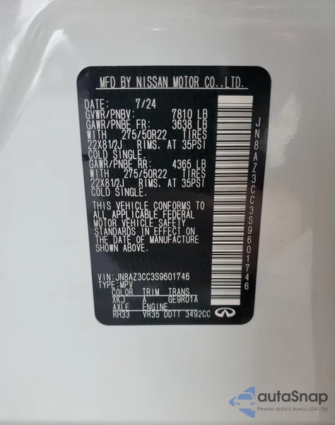 2025 Infiniti Qx80 Autograph z USA, uszkodzony, nr VIN JN8AZ3CC3S9601746